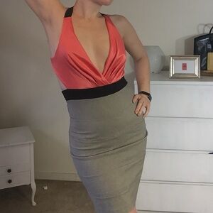 Rare London Coral and Beige Halter Bandage Dress